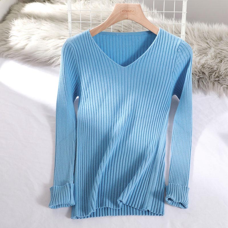 Women's Solid Color V-Neck Sweater