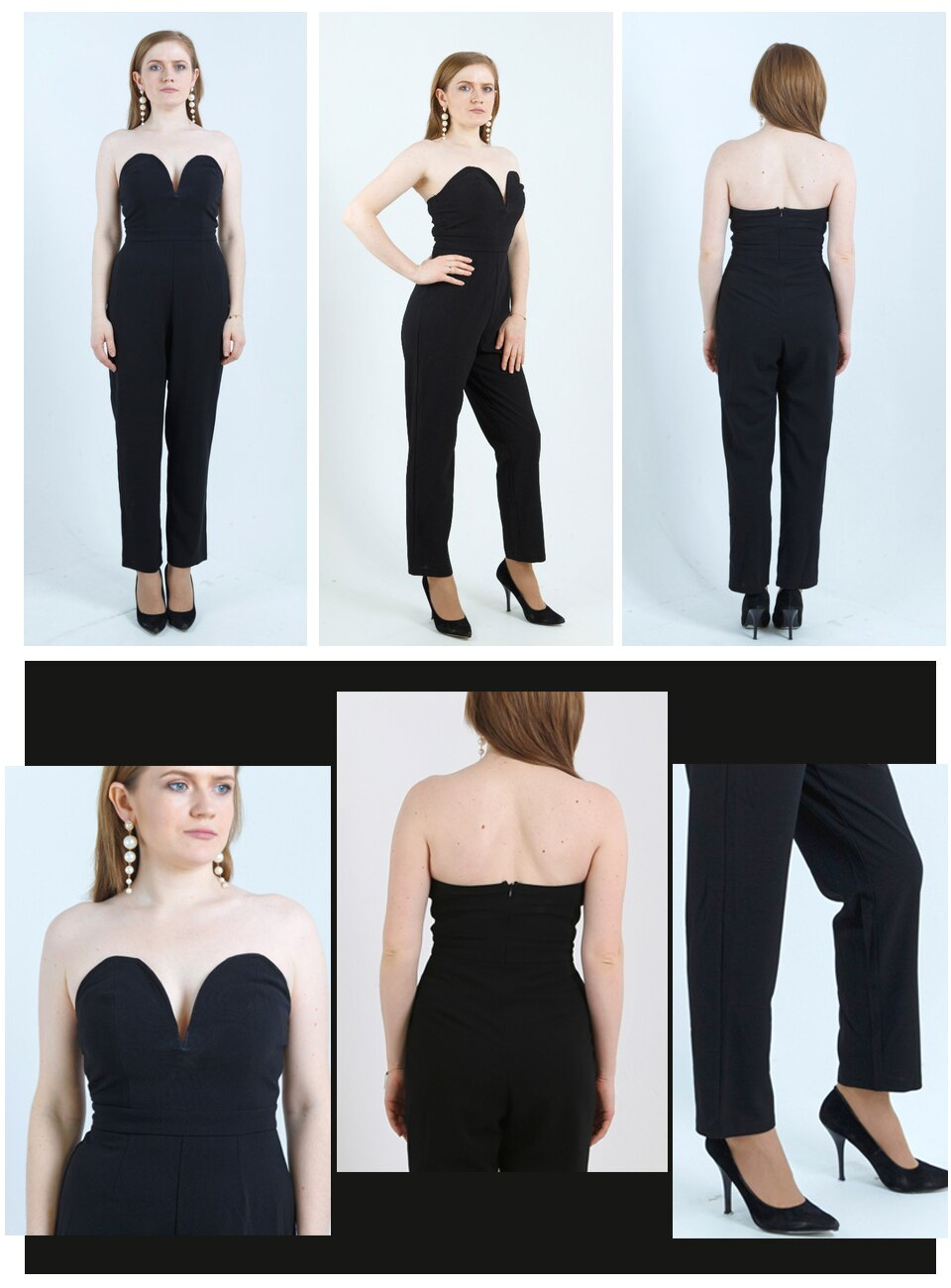 Women's Elegant Sweetheart Neckline Black Jumpsuit