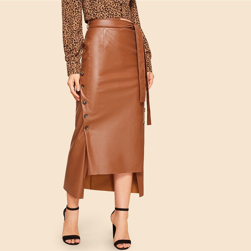 Women's Brown Elegant Style Split Skirt