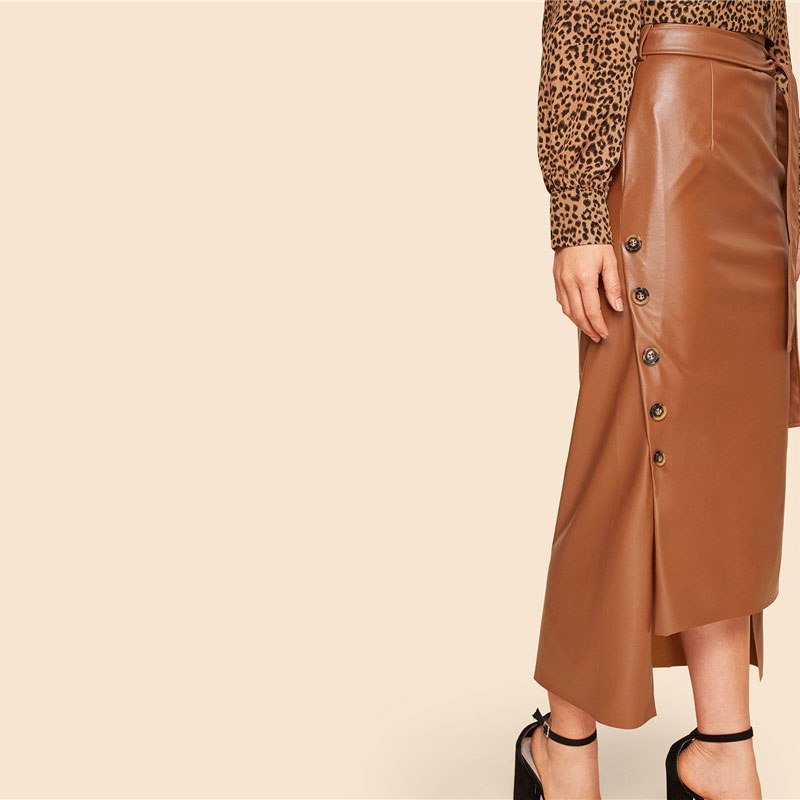 Women's Brown Elegant Style Split Skirt