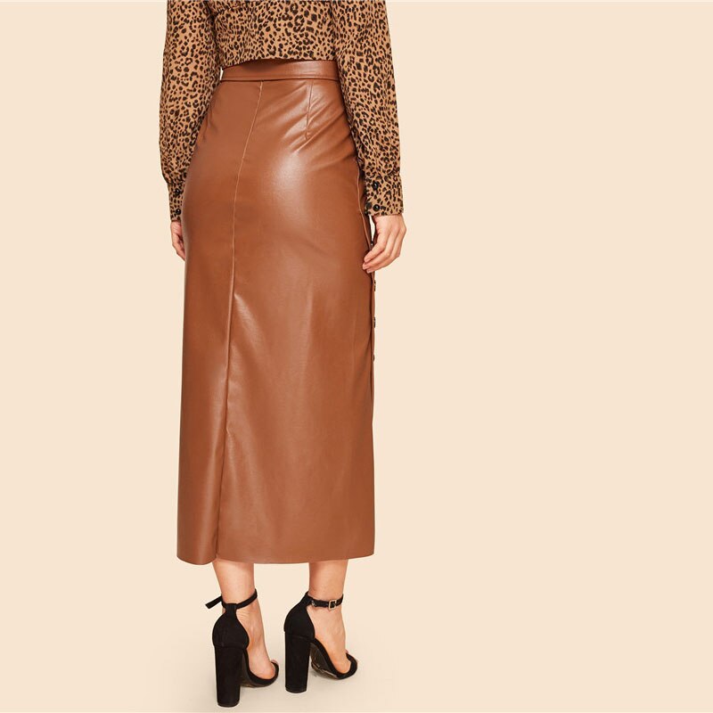 Women's Brown Elegant Style Split Skirt