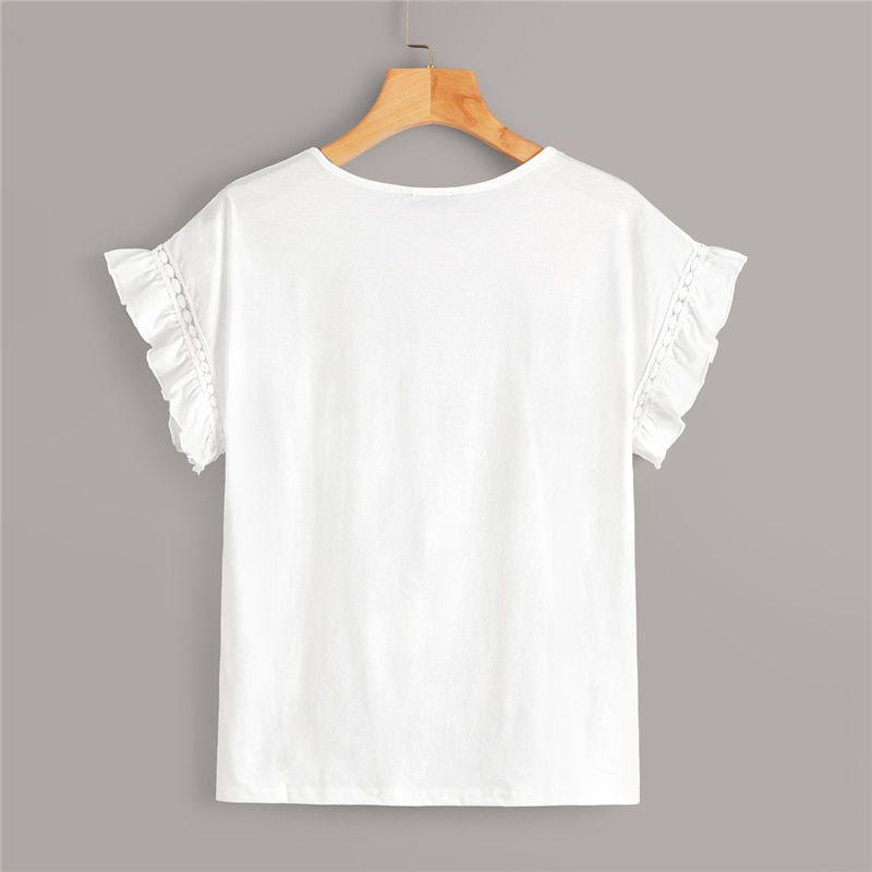 Women's Ruffle Trim Laced Summer T-Shirt