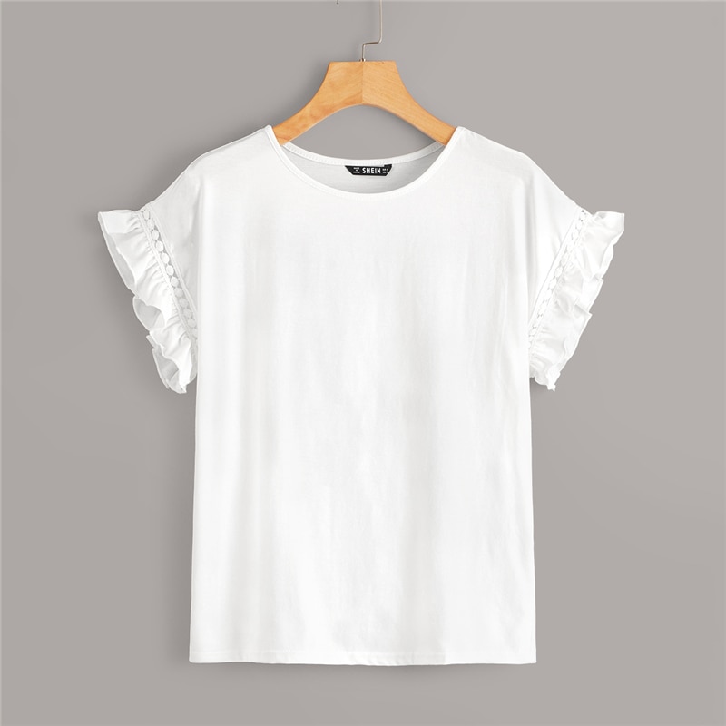 Women's Ruffle Trim Laced Summer T-Shirt