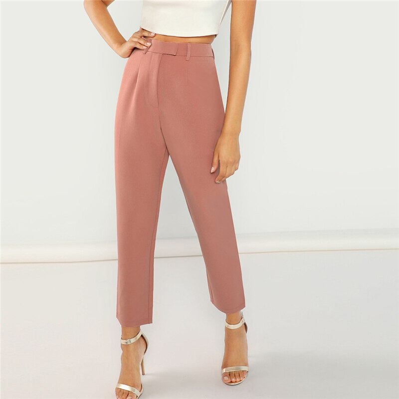 Women's Pink High Waist Cropped Design Pants