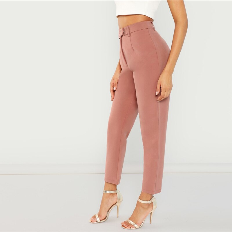 Women's Pink High Waist Cropped Design Pants