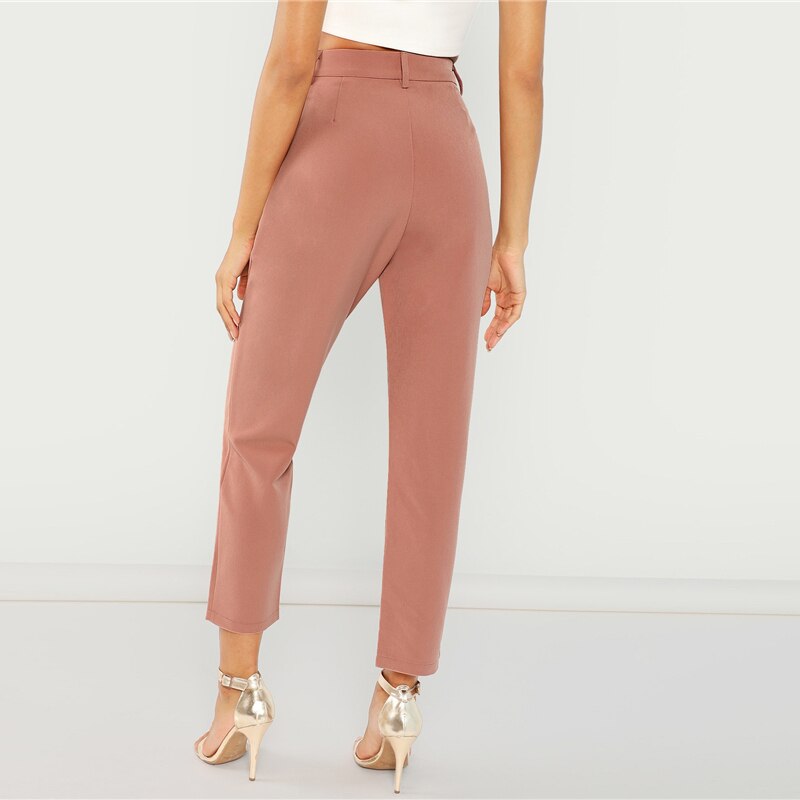 Women's Pink High Waist Cropped Design Pants