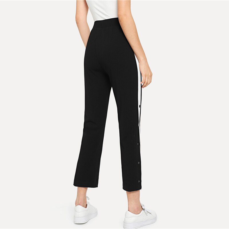 Women's Black Striped Design Cropped Pants