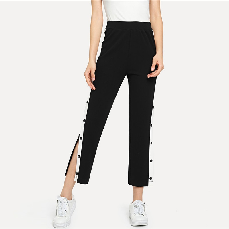 Women's Black Striped Design Cropped Pants